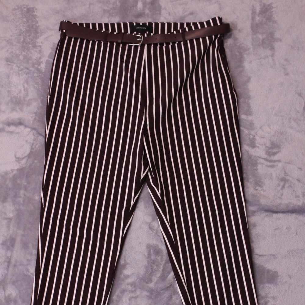 Burgundy Striped Trousers with Matching Belt